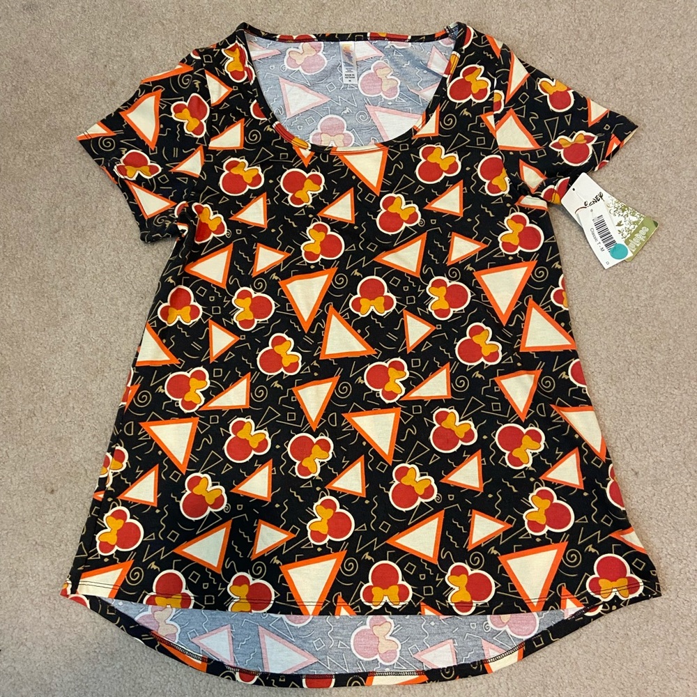 LuLaRoe M Disney Classic T Shirt Minnie Mouse with Triangles on Black